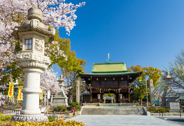 石切劔箭神社の山門と桜