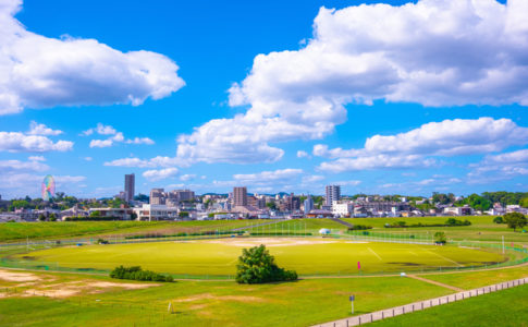 淀川河川敷と枚方市の街並み