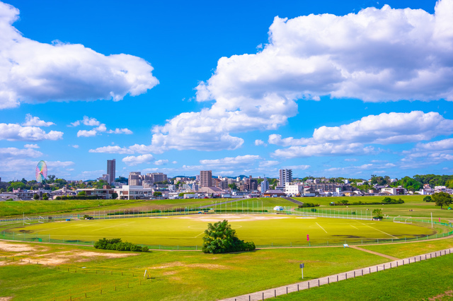 淀川河川敷と枚方市の街並み