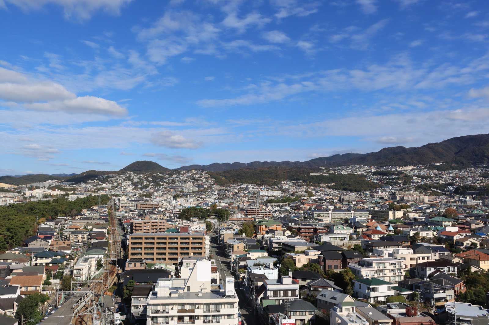 夙川から見た西宮の街並み