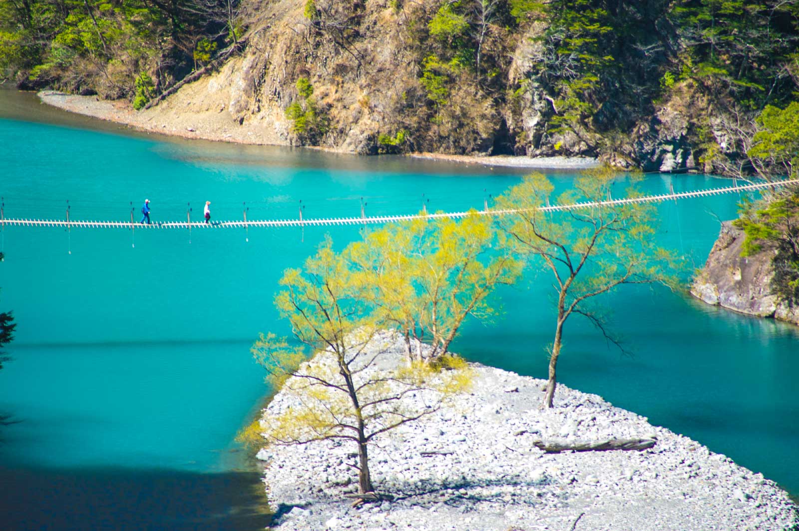 通称「夢のつり橋」のあるダム湖