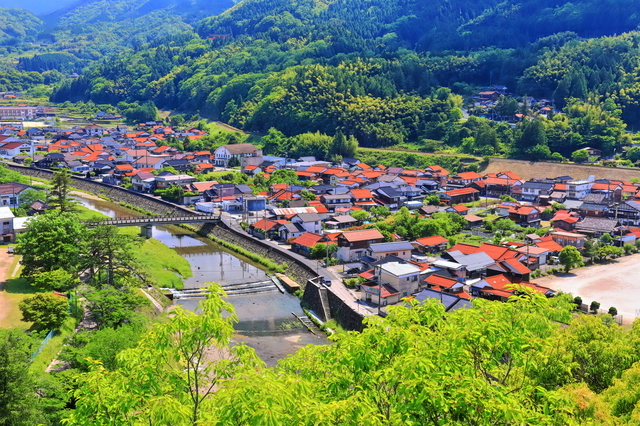 太皷谷稲成神社から見た津和野（島根）の町並み