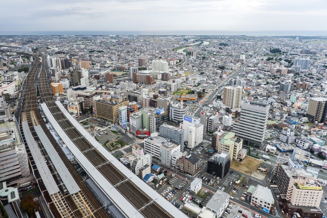 浜松駅（静岡）を上空から見下ろす